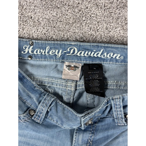 Harley Davidson Womens Light Wash Denim Jeans Skull Embellishment (READ) Size 10 - Picture 4 of 15